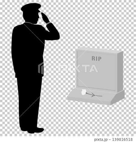 A soldier salutes in front of a tombstone. A soldier salutes in front of a tombstone. 139816518