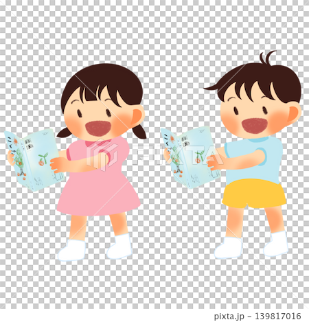 An illustration of a boy and a girl doing their reading homework. An illustration of a boy and a girl doing their reading homework. 139817016