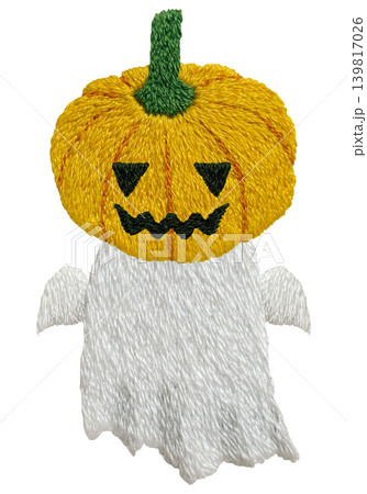 【ハロウィンのおばけカボチャ】手刺繍イラスト素材 【ハロウィンのおばけカボチャ】手刺繍イラスト素材 139817026