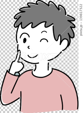一個簡單的插圖,描繪了一個男人用手指輕撫臉頰眨眼(手繪,指向,OK,微笑,人物,向量圖) 一個簡單的插圖,描繪了一個男人用手指輕撫臉頰眨眼(手繪,指向,OK,微笑,人物,向量圖) 139817322