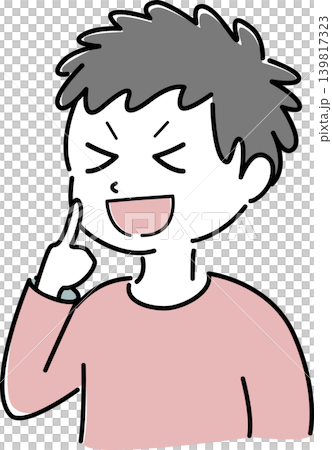 一個簡單的插圖,描繪了一個男人高興地用手指輕撫臉頰(手繪,指向,OK,微笑,人物,向量圖) 一個簡單的插圖,描繪了一個男人高興地用手指輕撫臉頰(手繪,指向,OK,微笑,人物,向量圖) 139817323