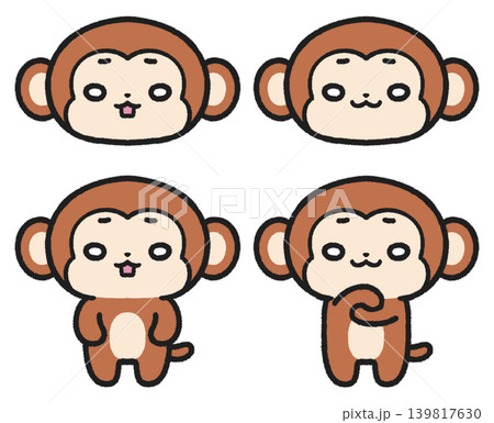 困惑、呆然とした表情のサルのイラストセット 139817630