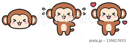 嬉しい、照れているサルのイラストセット 嬉しい、照れているサルのイラストセット 139817633