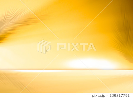 Background Summer yellow wall studio room solid kitchen podium floor backdrop product scene shadow loft stage orange platform gold interior abstract mockup tropical cement minimal marble desk. 139817791