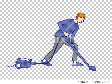 Pixel art illustration of a young man vacuuming his room. Pixel art illustration of a young man vacuuming his room. 139817897