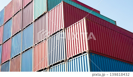 Container Export Logistic Crane Forklift Port Blue Sky Background Space Road Import Business Freight Logistic Transport Custom Industry Service Airplane Container Ship Truck Cargo Stack. Container Export Logistic Crane Forklift Port Blue Sky Background Space Road Import Business Freight Logistic Transport Custom Industry Service Airplane Container Ship Truck Cargo Stack. 139818432