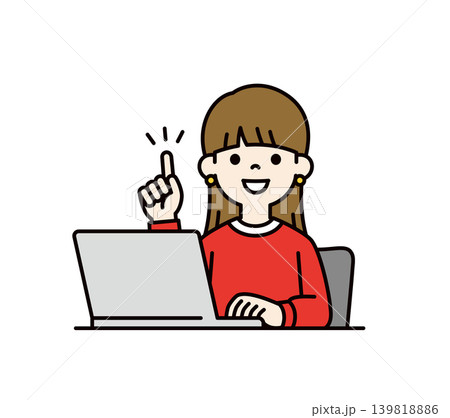 コンピューターの前でアイデアが閃く、若い女性・大学生・高校生の上半身ベクターイラスト素材 コンピューターの前でアイデアが閃く、若い女性・大学生・高校生の上半身ベクターイラスト素材 139818886