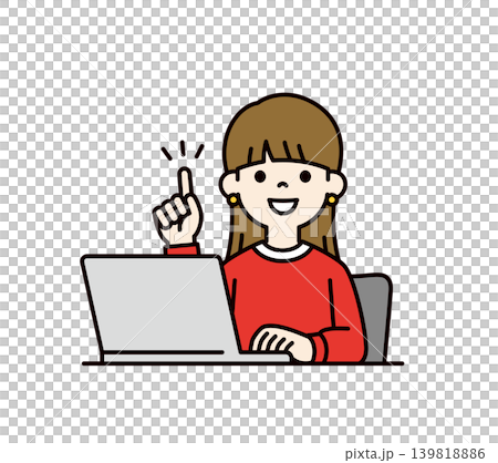 コンピューターの前でアイデアが閃く、若い女性・大学生・高校生の上半身ベクターイラスト素材 コンピューターの前でアイデアが閃く、若い女性・大学生・高校生の上半身ベクターイラスト素材 139818886