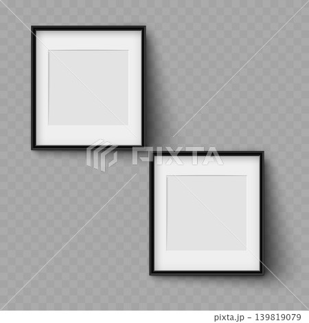 Realistic Black Picture Frame Mockup Set. Vector Two Blank Vertical Poster Templates with Passepartout. Realistic Black Picture Frame Mockup Set. Vector Two Blank Vertical Poster Templates with Passepartout. 139819079