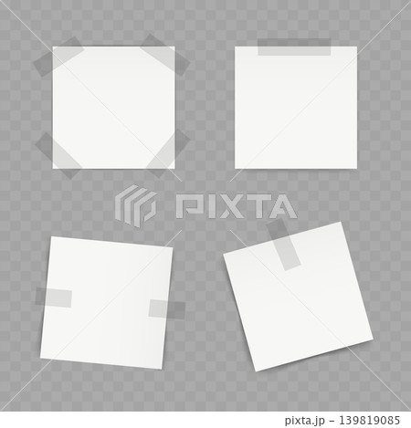 Realistic White Square Paper Notes Set. Vector Blank Sticky Memos with Adhesive Tape. Realistic White Square Paper Notes Set. Vector Blank Sticky Memos with Adhesive Tape. 139819085