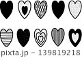 Set of decorative black and white doodle hearts, Valentine's Day vector design elements. 139819218