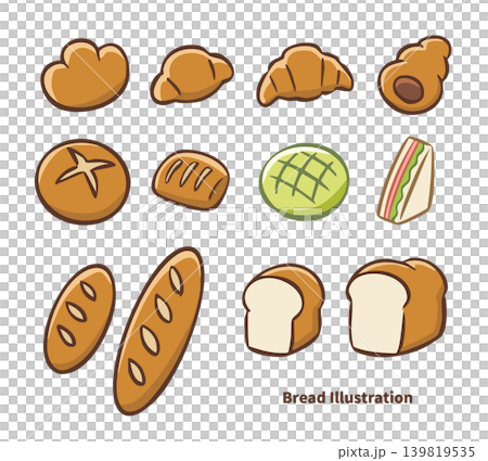 シンプルで使いやすいパンのイラストセット シンプルで使いやすいパンのイラストセット 139819535