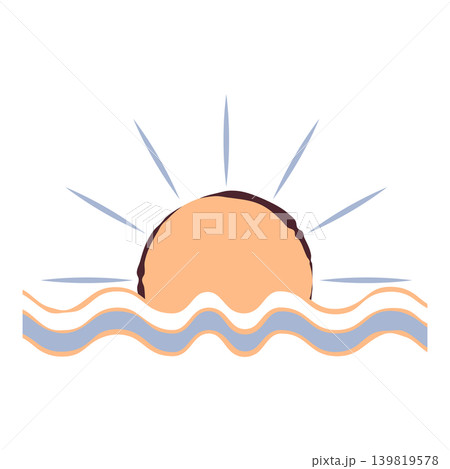 レトロな波と海の日の出イラスト 139819578