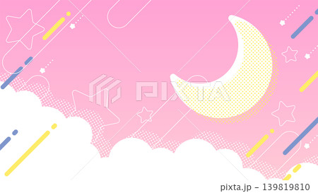 ピンクの空に月と星 139819810