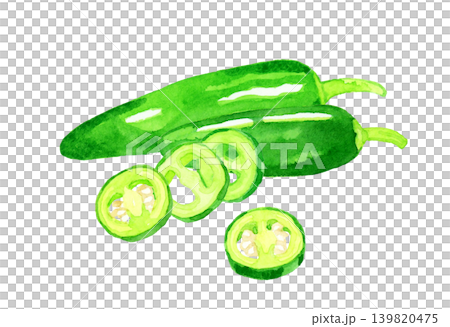 ハラペーニョのセット　野菜の手描き水彩イラスト素材 139820475