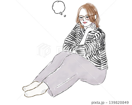 ボーダーの座る女性の全身と吹き出し ボーダーの座る女性の全身と吹き出し 139820849