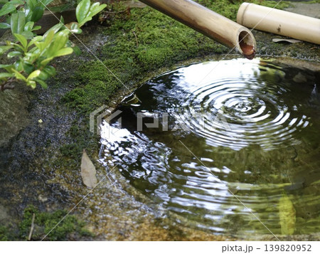 手水鉢の水面に広がる波紋 139820952