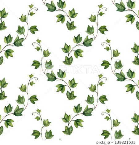 Watercolor seamless pattern with elegant green ivy branches and climbing twigs with leaves. Delicate botanical illustration for wedding invitations, textile design, wrapping paper, and scrapbooking. Watercolor seamless pattern with elegant green ivy branches and climbing twigs with leaves. Delicate botanical illustration for wedding invitations, textile design, wrapping paper, and scrapbooking. 139821033