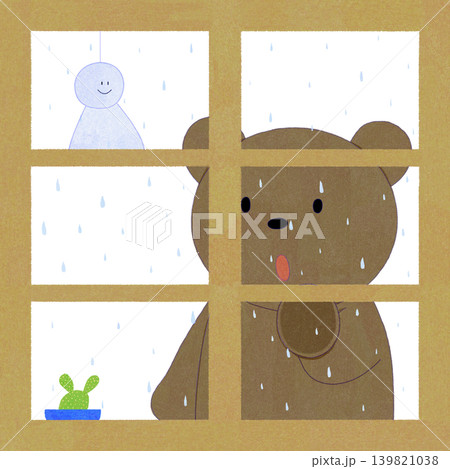 雨を室内から見るクマのイラスト 雨を室内から見るクマのイラスト 139821038