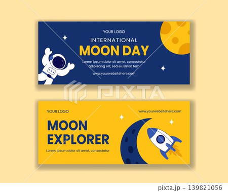 International Moon Day Flat Cartoon Hand Drawn Social Media Banner Illustration 139821056