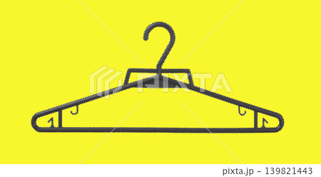 Black metal hanger placed on bright yellow background. Clothing support accessory with hook and frame shape. Minimal wardrobe storage concept for fashion organization.. Black metal hanger placed on bright yellow background. Clothing support accessory with hook and frame shape. Minimal wardrobe storage concept for fashion organization.. 139821443