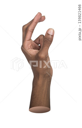 Hand forms snapping gesture with thumb and middle finger ready for motion. Curved digits prepare quick contact action near palm. Communication concept illustrating attention signal through Hand forms snapping gesture with thumb and middle finger ready for motion. Curved digits prepare quick contact action near palm. Communication concept illustrating attention signal through 139821466