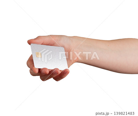 Hand offering bank card from palm. Payment card resting on open hand. Financial banking concept for purchase payment and transaction.. Hand offering bank card from palm. Payment card resting on open hand. Financial banking concept for purchase payment and transaction.. 139821483