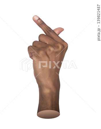 Hand points upward with extended index finger toward viewer. Upright limb presents single digit direction signal clearly. Communication concept illustrating indication command through human 139821487