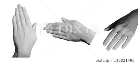 Hand rotates from side orientation toward viewer displaying palm against neutral background. Limb turns gradually showing surface change through movement sequence. Communication concept Hand rotates from side orientation toward viewer displaying palm against neutral background. Limb turns gradually showing surface change through movement sequence. Communication concept 139821496