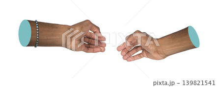 Two hands extend sideways forming reaching interaction gesture against neutral background. Curved fingers. 139821541