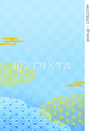 和柄　青と金　爽やか　縦長 139821594