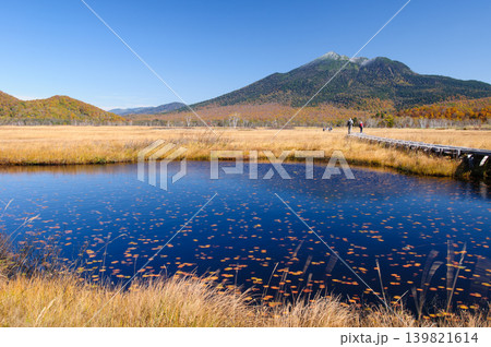 群馬県片品村 尾瀬ヶ原から望む冠雪した燧ヶ岳と草紅葉 群馬県片品村 尾瀬ヶ原から望む冠雪した燧ヶ岳と草紅葉 139821614