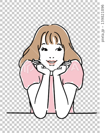 A pretty woman resting her chin on her hand. A pretty woman resting her chin on her hand. 139821896