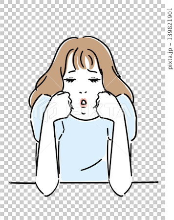 A pretty woman resting her chin on her hand. A pretty woman resting her chin on her hand. 139821901