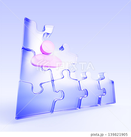 Blue glass 3D puzzle pieces with user profile, unfinished jigsaw game with purple avatar. HR management icon, teamwork, project manager, search staff, recruitment and hiring employees. 3D illustration Blue glass 3D puzzle pieces with user profile, unfinished jigsaw game with purple avatar. HR management icon, teamwork, project manager, search staff, recruitment and hiring employees. 3D illustration 139821905
