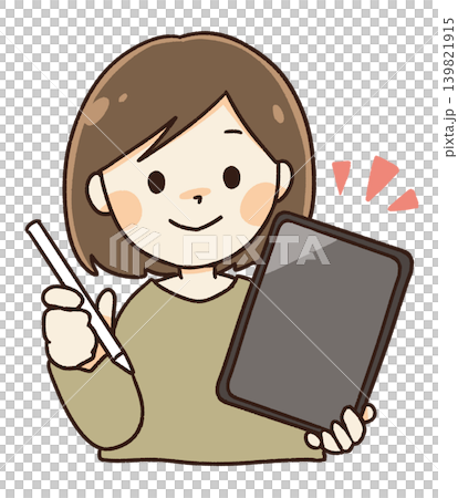 一位女士手持平板電腦的插圖(用於兼職) 一位女士手持平板電腦的插圖(用於兼職) 139821915