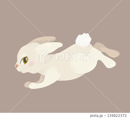 Hand drawn textured little rabbit running. Childish animal character isolated on brown. Hand drawn textured little rabbit running. Childish animal character isolated on brown. 139822372