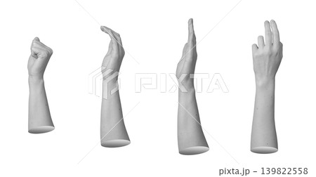 Set of human hand gesture poses isolated on white background. Different arm positions showing finger signs and movements. Gesture collection for communication and body language reference.. 139822558