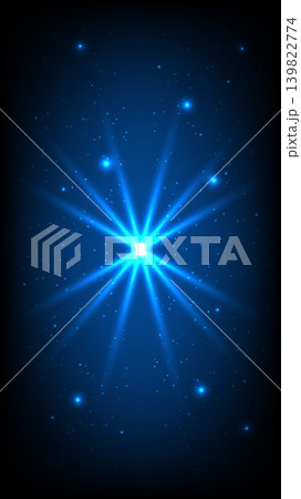 A central starburst light effect with multiple rays against a dark, starry and deep blue background A central starburst light effect with multiple rays against a dark, starry and deep blue background 139822774