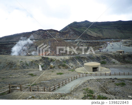 中岳火口付近の噴煙と避難施設(阿蘇山) 中岳火口付近の噴煙と避難施設(阿蘇山) 139822843