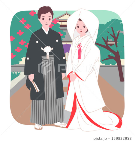 【ライフステージ】和装で神前結婚式を挙げる夫婦のイラスト素材 【ライフステージ】和装で神前結婚式を挙げる夫婦のイラスト素材 139822958