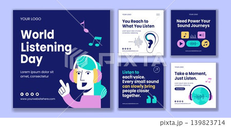 World Listening Day Healthcare Social Media Post Flat Cartoon Hand Drawn Background 139823714