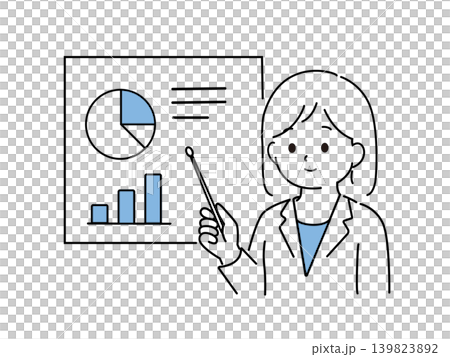 グラフ、資料を説明する女性会社員のイラスト 139823892