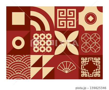 Gold red geometric shapes asia 139825346