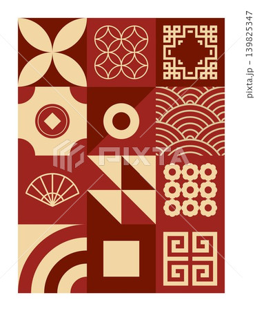 Asia geometric background red Asia geometric background red 139825347