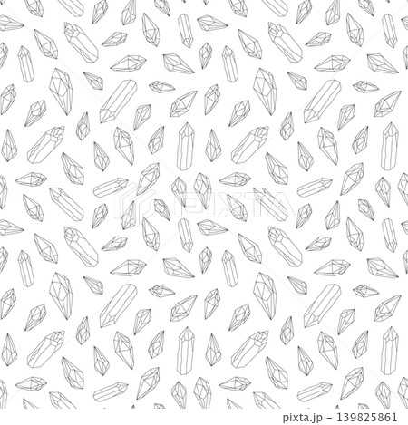 Seamless pattern with black and white crystals gems, black outline drawing 139825861