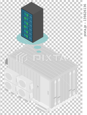 An illustration of an isometric containerized data center. 139826136