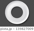White inflatable swimming ring mockup. Vector 3D plastic lifebuoy isolated on transparent background. Realistic 3d render for branding or product presentation. Air rubber floating accessory icon 139827009