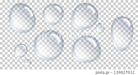 Realistic PNG water drops overlay isolated on a light transparent background. Pure liquid icon or design element. Water condensation on surface, reflection, realistic shadow. 3d PNG drops Realistic PNG water drops overlay isolated on a light transparent background. Pure liquid icon or design element. Water condensation on surface, reflection, realistic shadow. 3d PNG drops 139827012