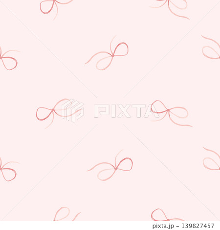 Bow, ribbon baby girl seamless watercolor pattern on a pink background. Hand painted illustration. Perfect for fabric, textile, wrapping paper, nursery wallpaper, baby shower design and pastel Bow, ribbon baby girl seamless watercolor pattern on a pink background. Hand painted illustration. Perfect for fabric, textile, wrapping paper, nursery wallpaper, baby shower design and pastel 139827457